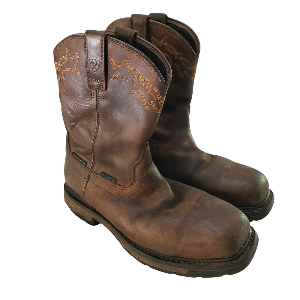 Ariat Men's Workhog H2O Square Toe Brown Oiled Leather Western Work Boots 9EE